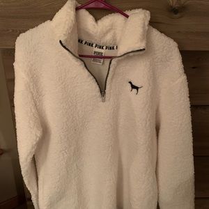 Pink White Sherpa 1/4 zip, XS, like new